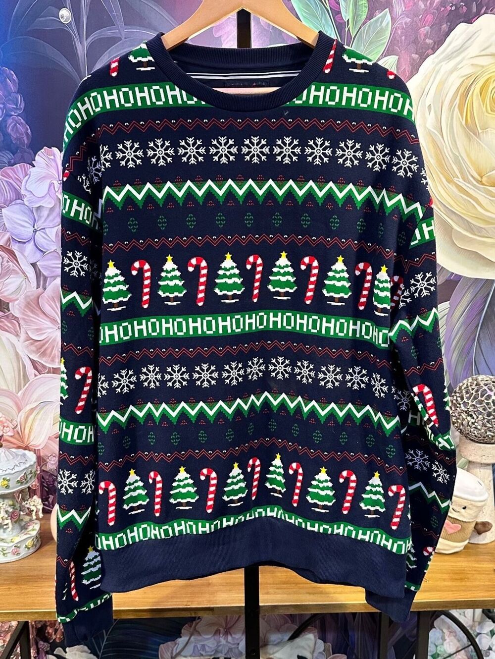 Denim & Flower XL Men's Ugly Christmas Sweater Candy Cane Tree Snowflake Holiday